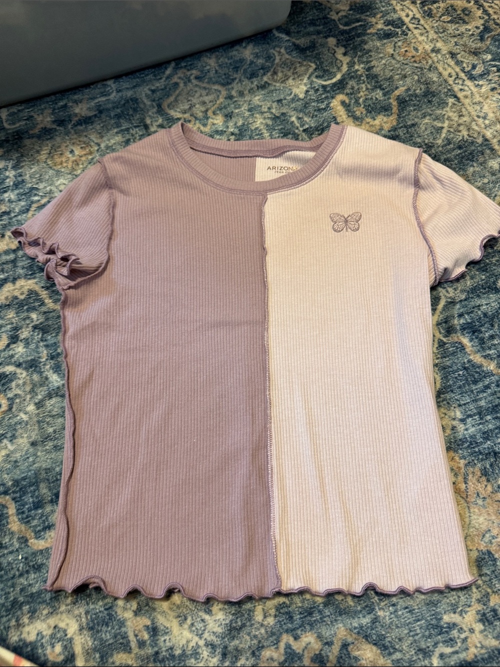 Arizona Jean Company Two-Tone Lavender and Light Pink Ribbed Crop Top